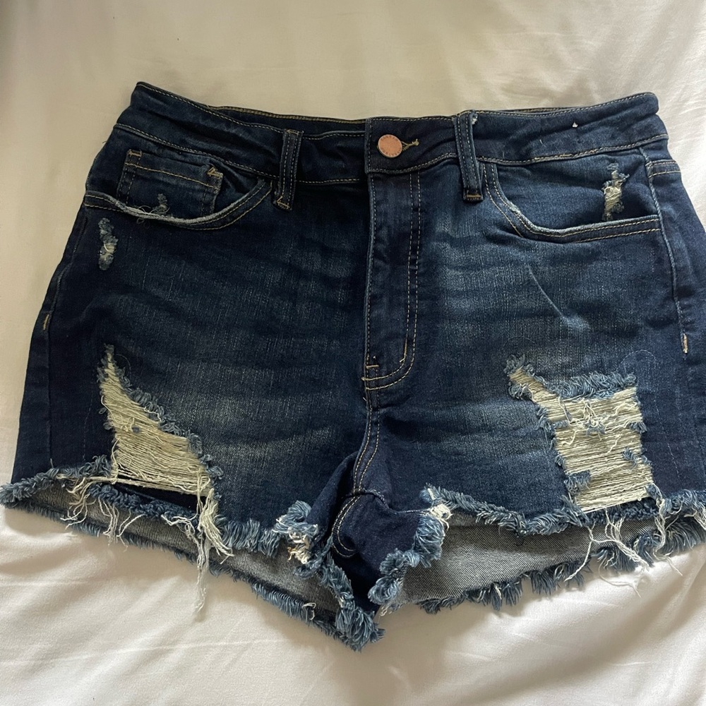 Kancan Signature Dark Blue Distressed Jean Shorts